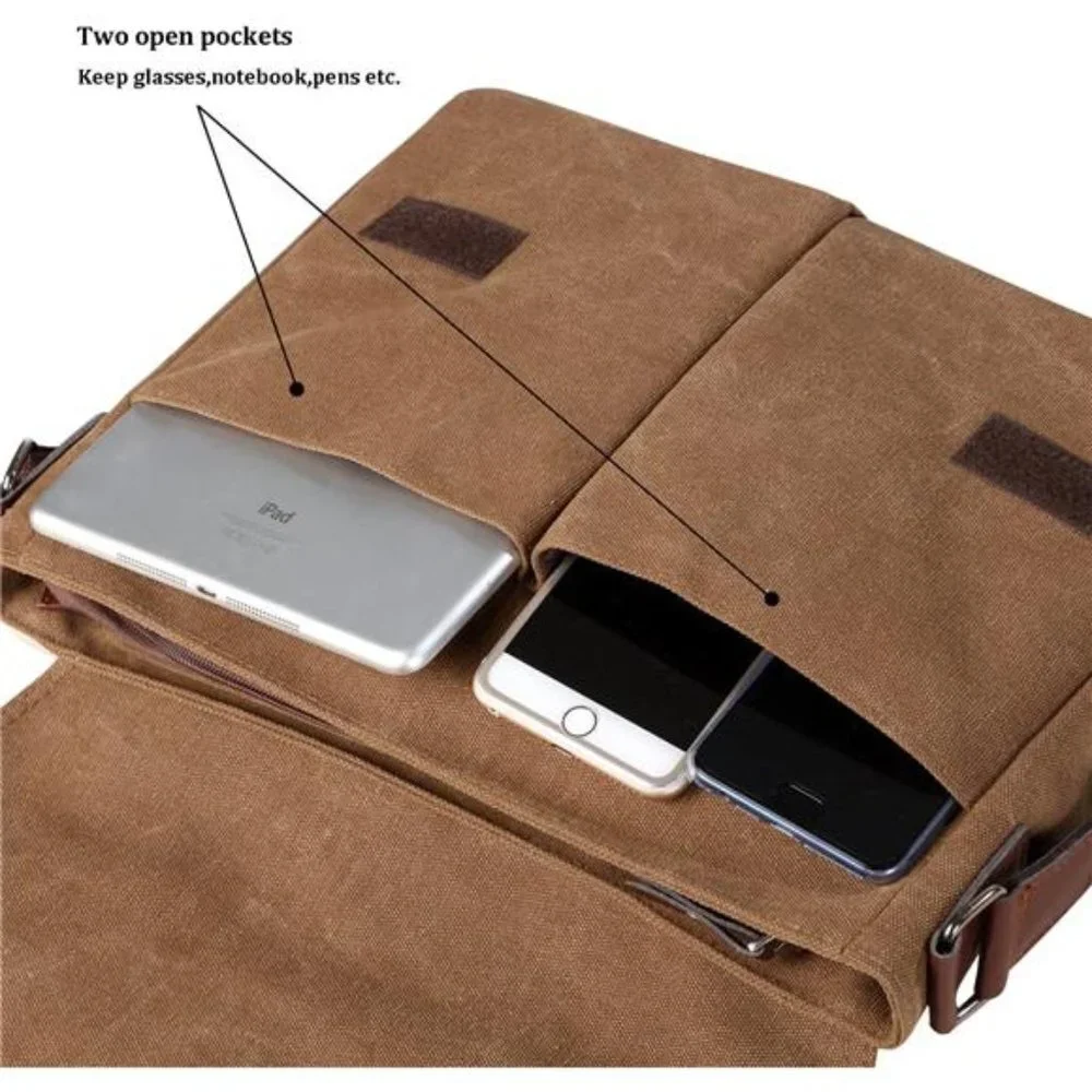 Unisex Vintage Canvas Satchel Messenger, Travel Shoulder Bag (Coffee)